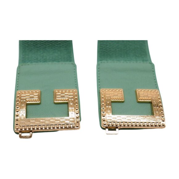 New Women Mint Blue Green Color Elastic Fashion Belt Gold Metal C Buckle S M - Picture 9 of 17